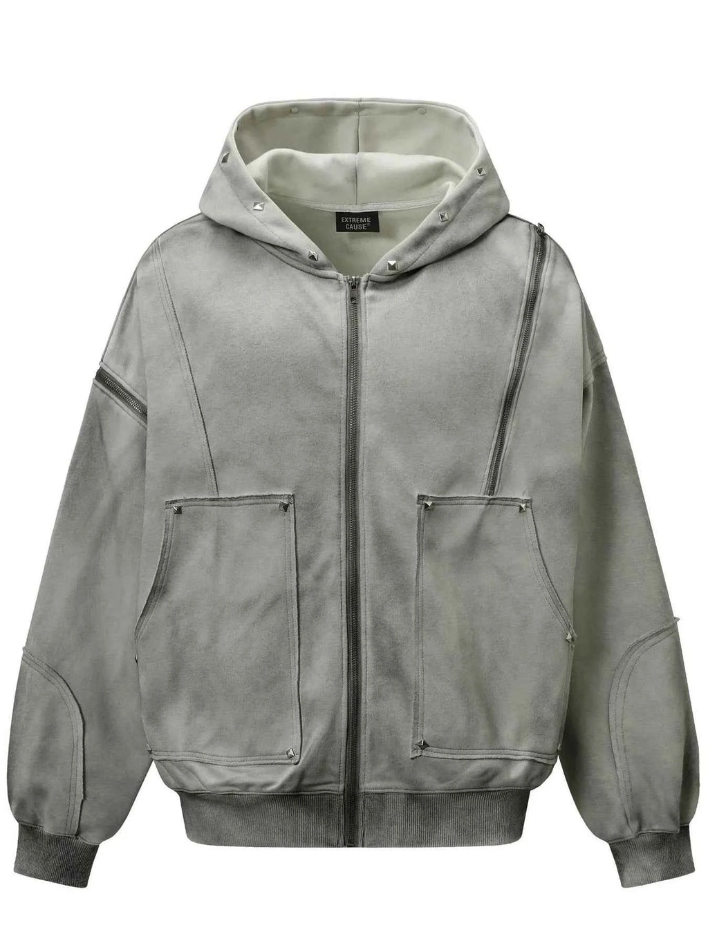 Men's Studded Zip Up Oversized Hoodie