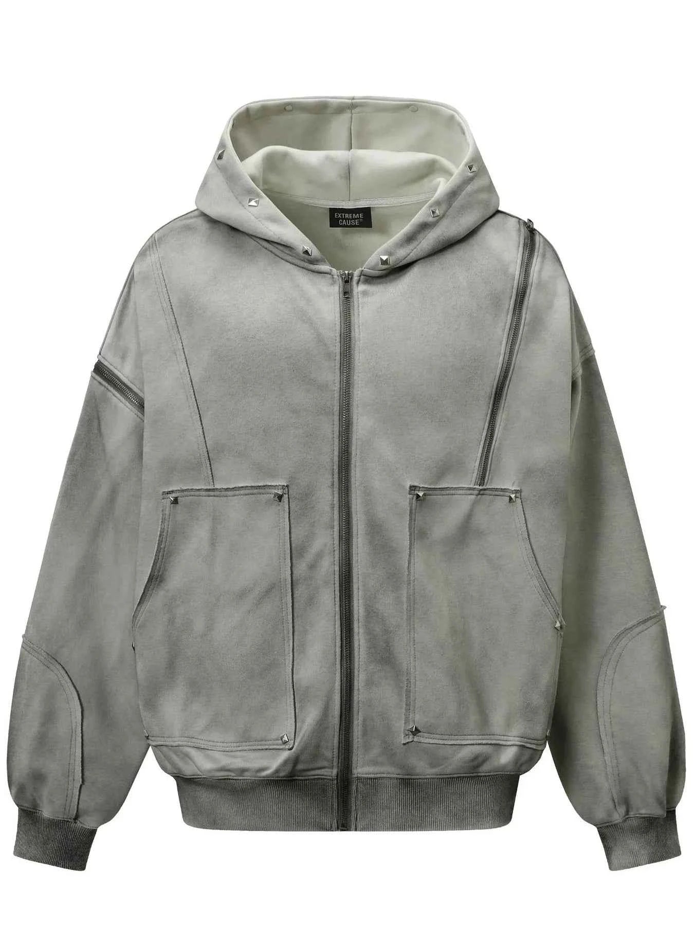 Men's Studded Zip Up Oversized Hoodie