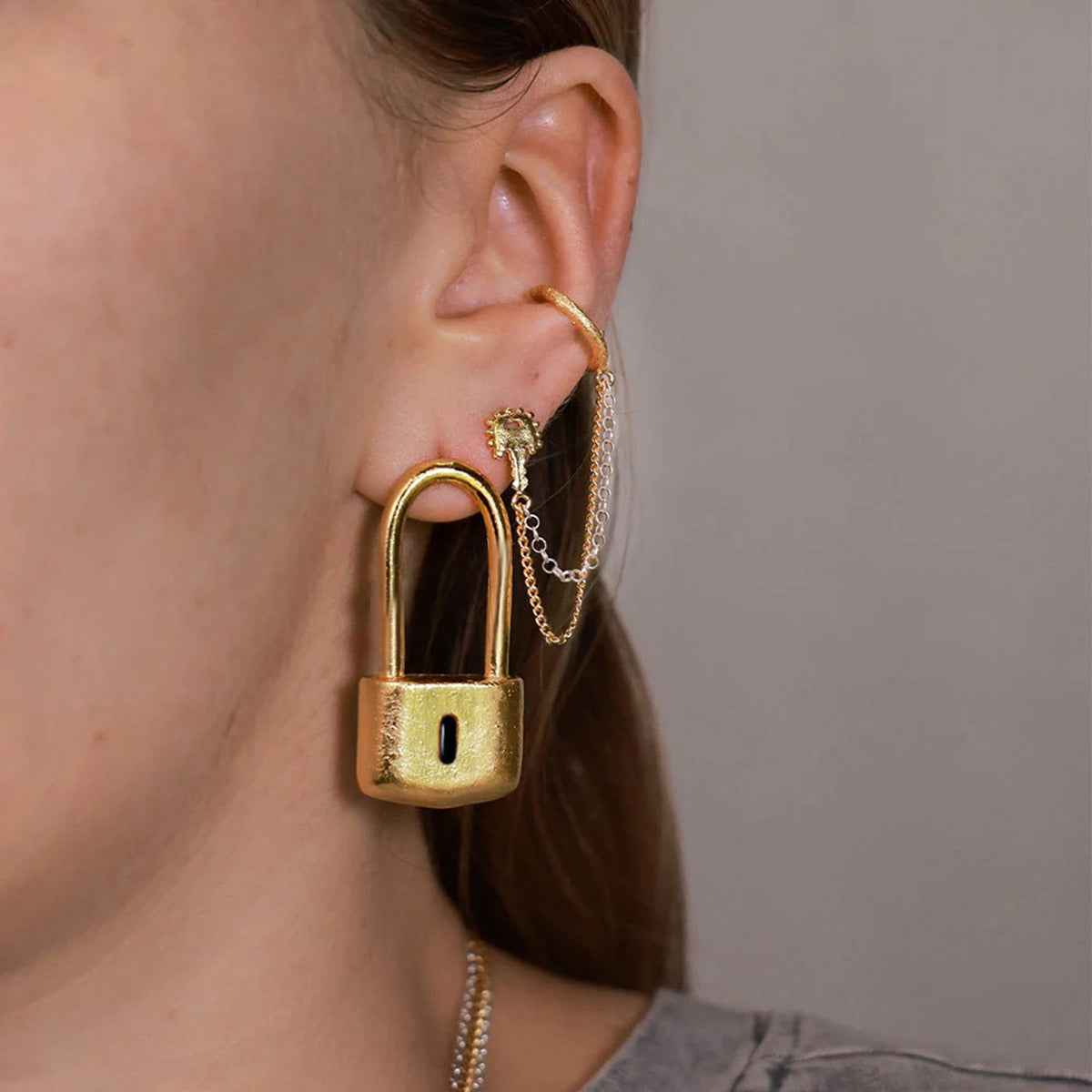 18K Gold Lock Earrings - Damned Threads