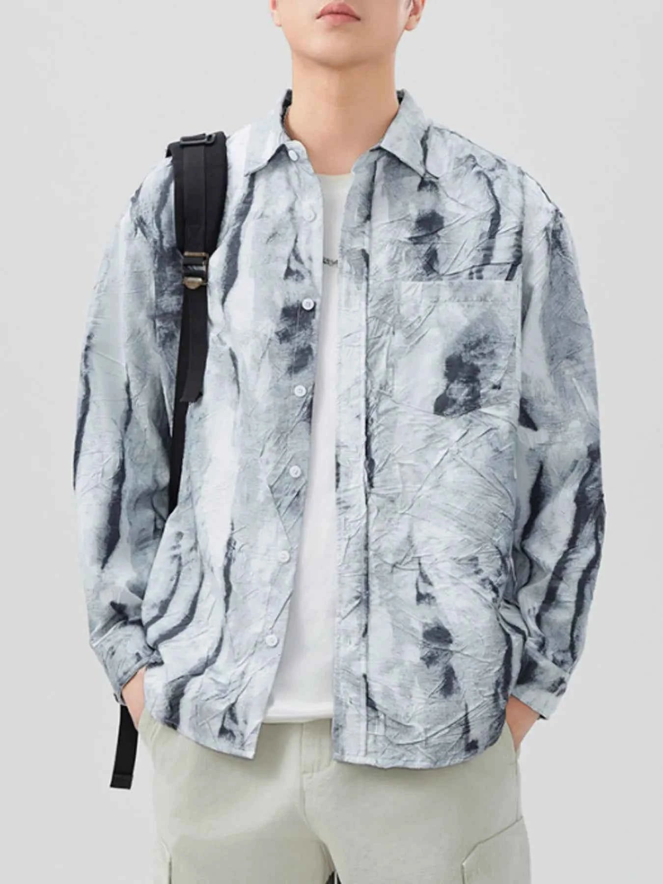 Men's Plus Size Tie-Dye Button Up Long Sleeve Shirt