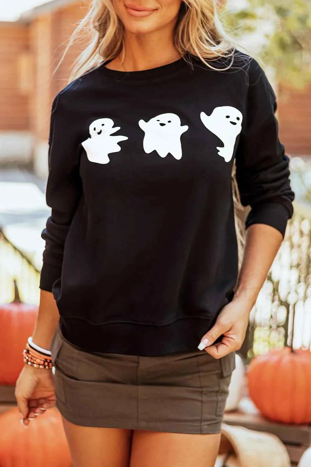 Ghost Round Neck Long Sleeve Sweatshirt - Damned Threads