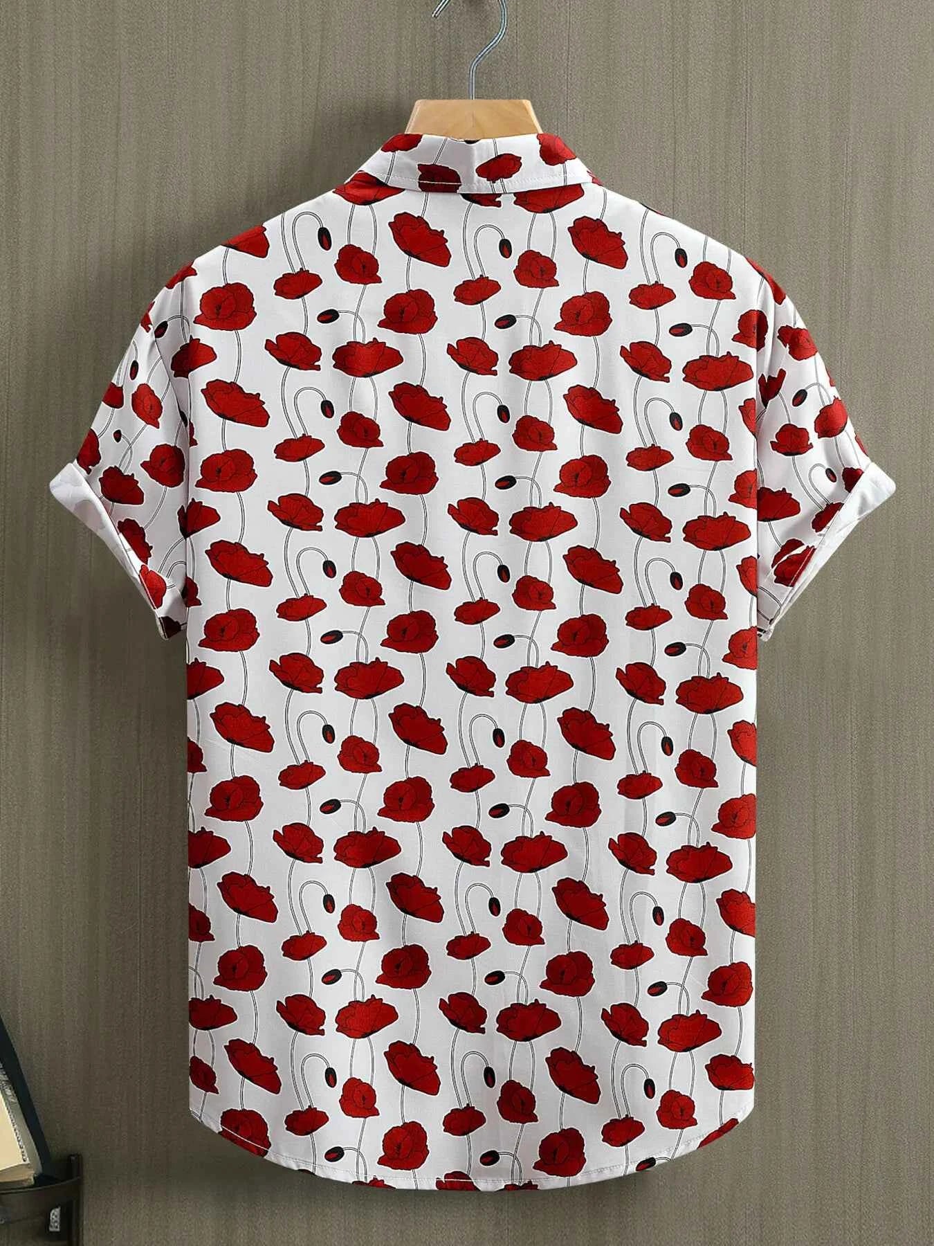 Men's Floral Button Up Short Sleeve Shirt