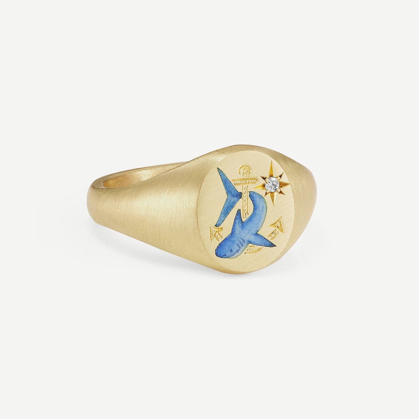 18K Gold Pattern & Inlaid Zirconia Ring - Damned Threads