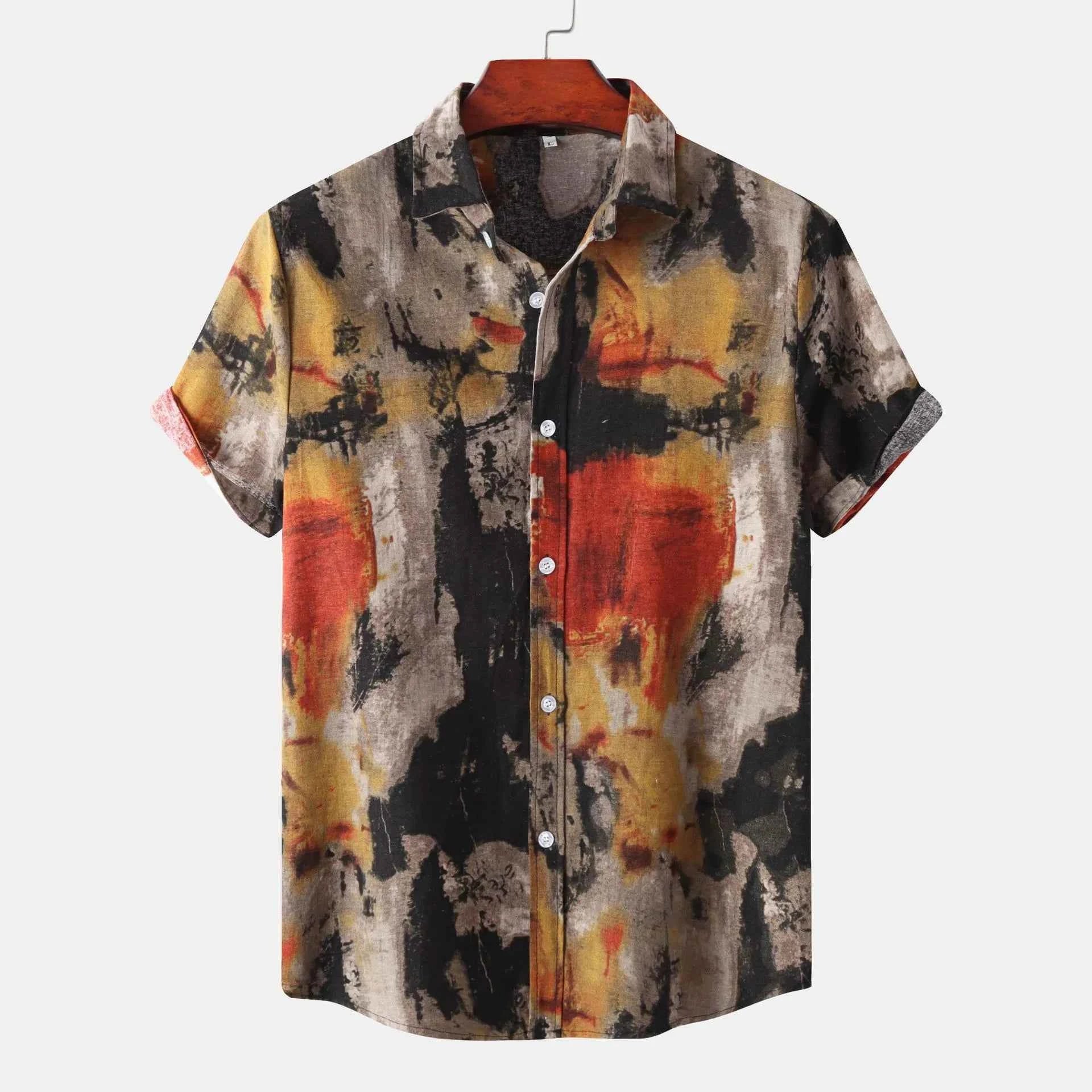 Men's Plus Size Abstract Print Short Sleeve Button-Up Casual Shirt