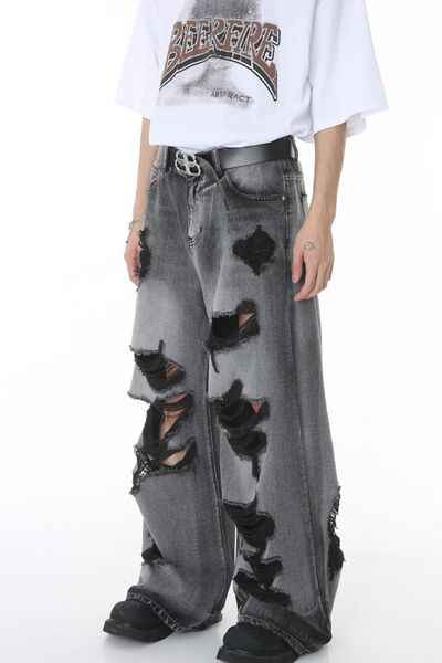 Distressed Wide Leg Jeans with Pockets - Damned Threads