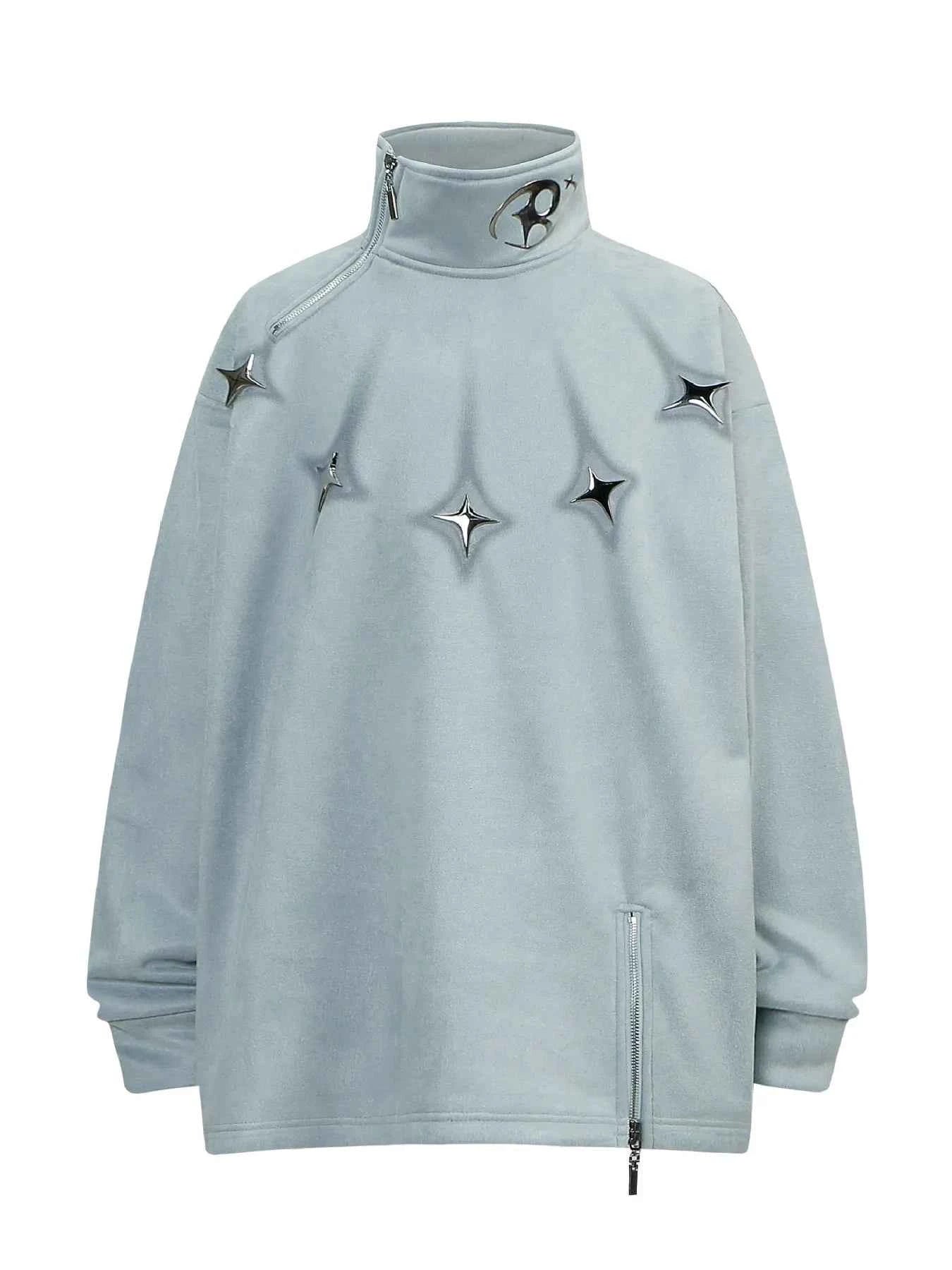 Men's Oversized Zipper Detail Turtleneck Sweatshirt