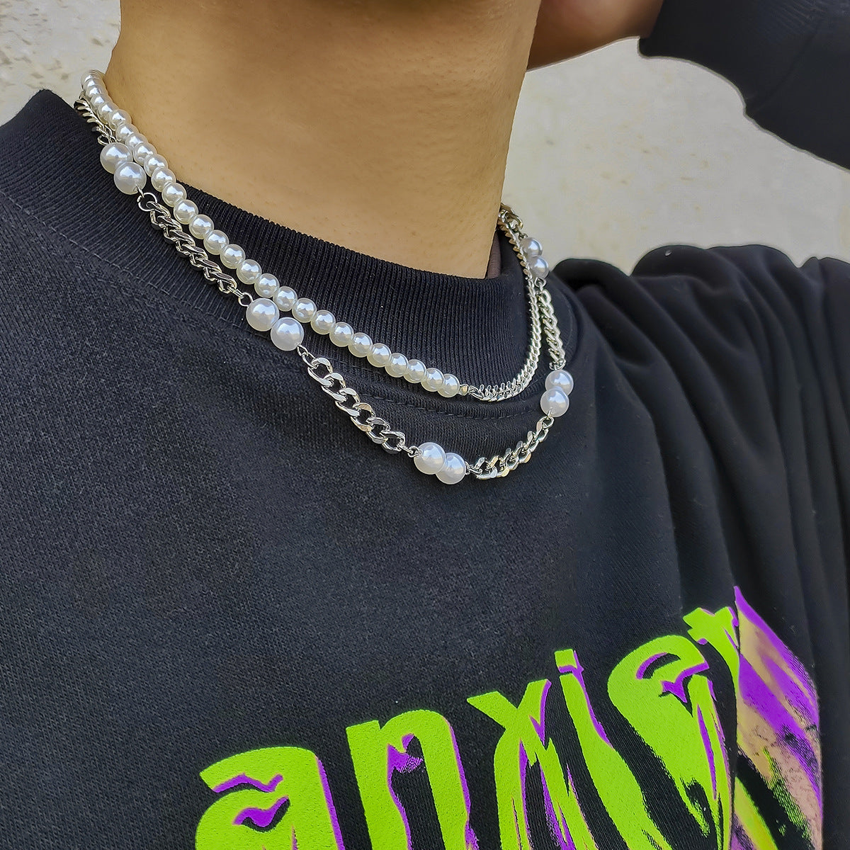 Double Layered Pearl Chain Necklace - Damned Threads