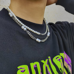 Double Layered Pearl Chain Necklace - Damned Threads