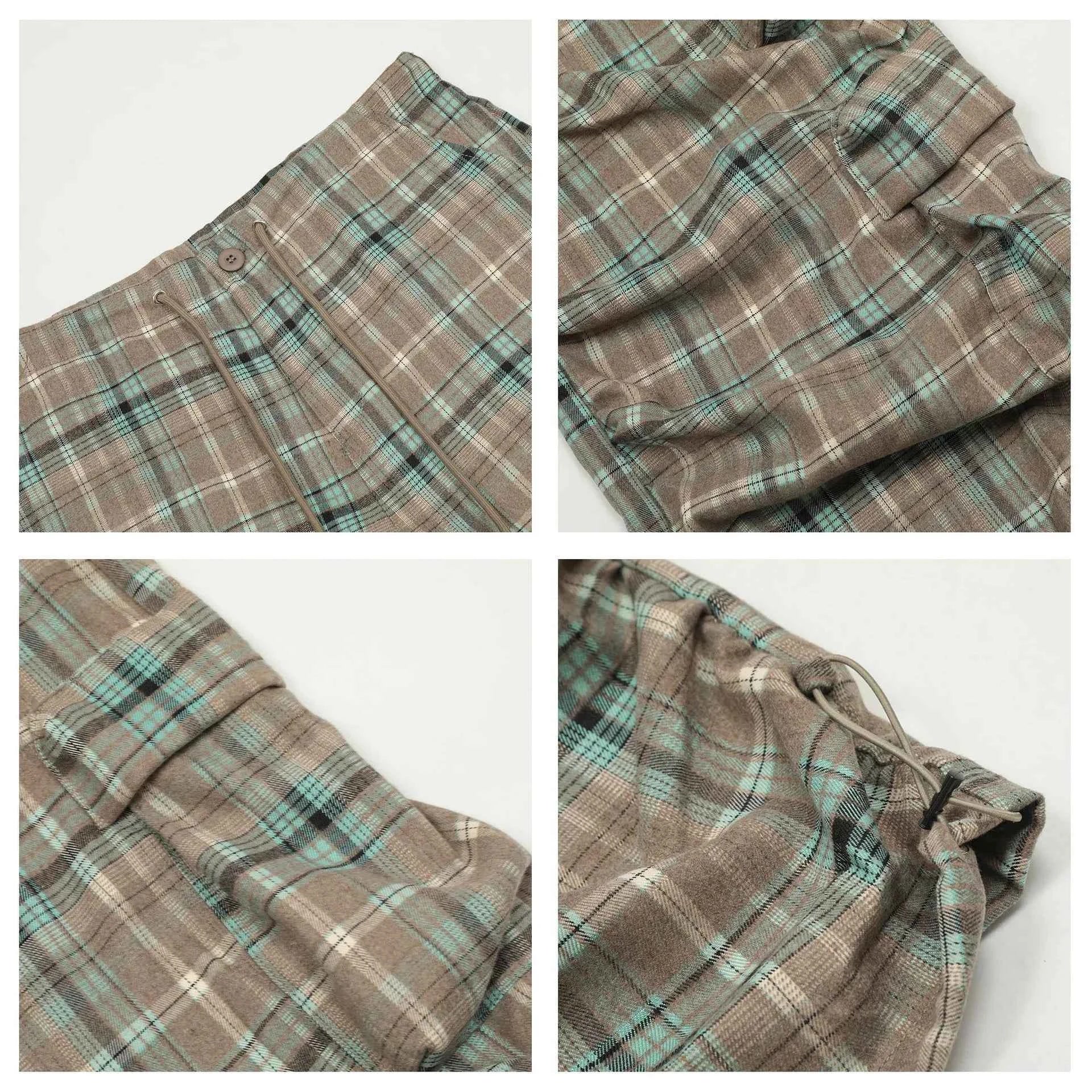 Men's Plaid Ruched Wide Leg Pants