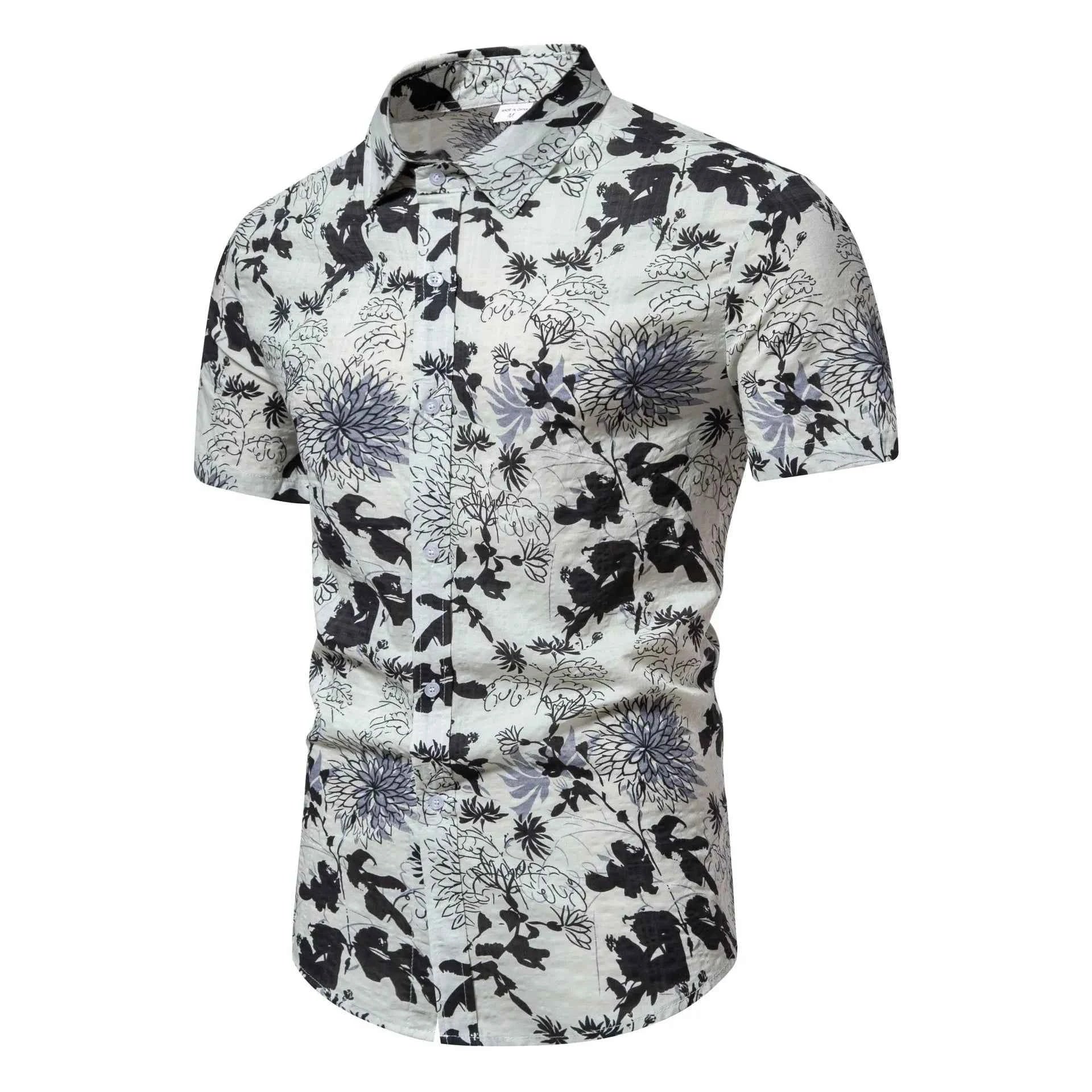 Men's Plus Size Floral Print Short Sleeve Button Down Shirt