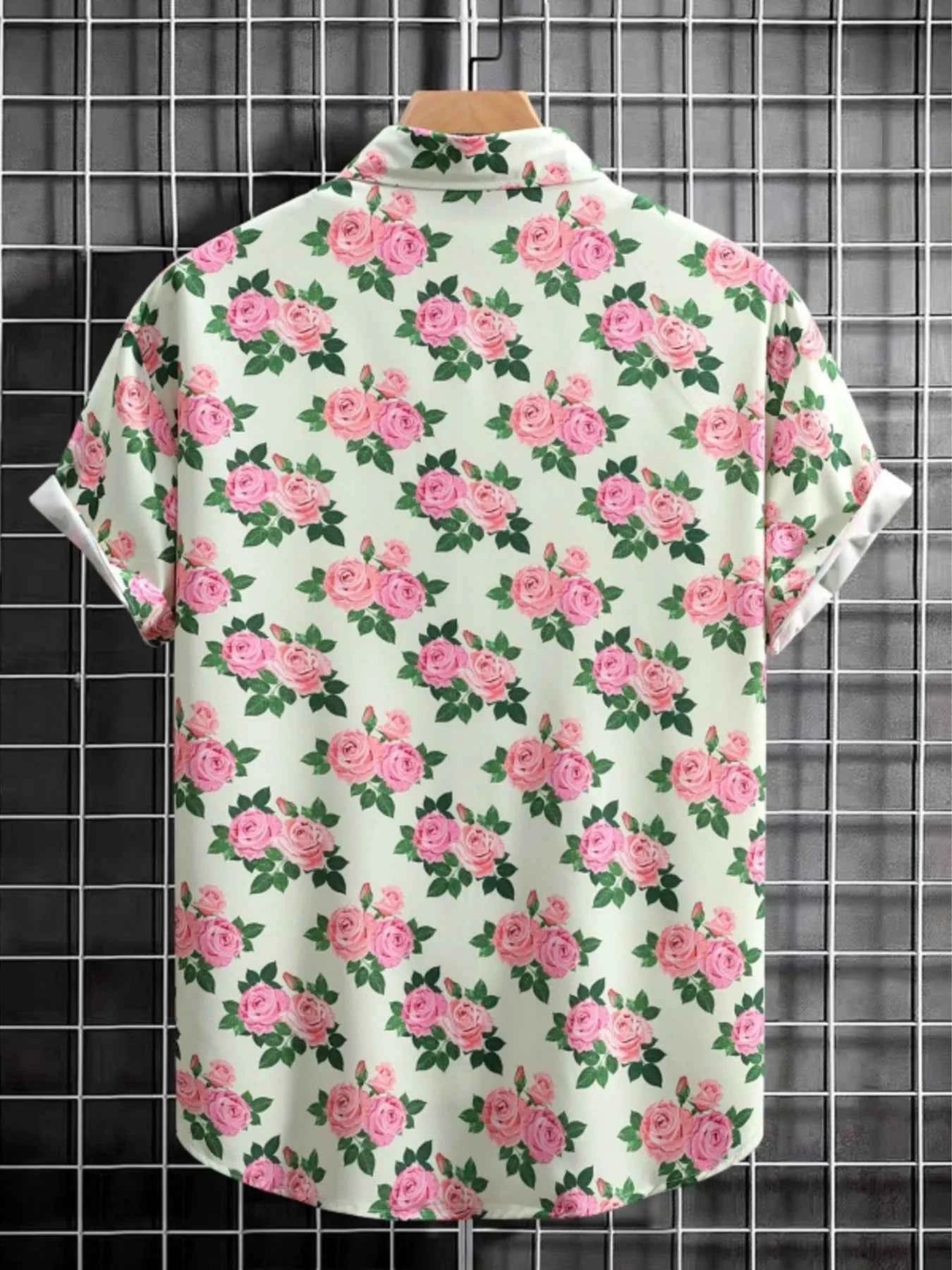 Men's Floral Print Button Up Short Sleeve Shirt