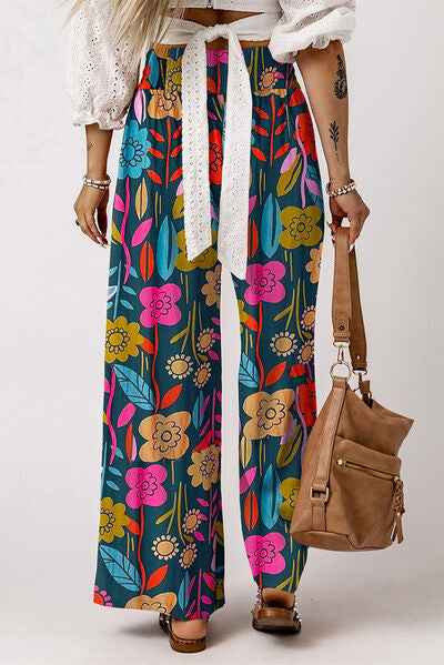 Printed High Waist Wide Leg Pants - Damned Threads
