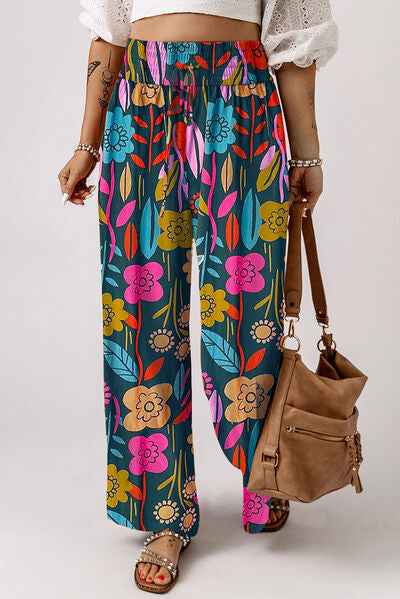 Printed High Waist Wide Leg Pants - Damned Threads