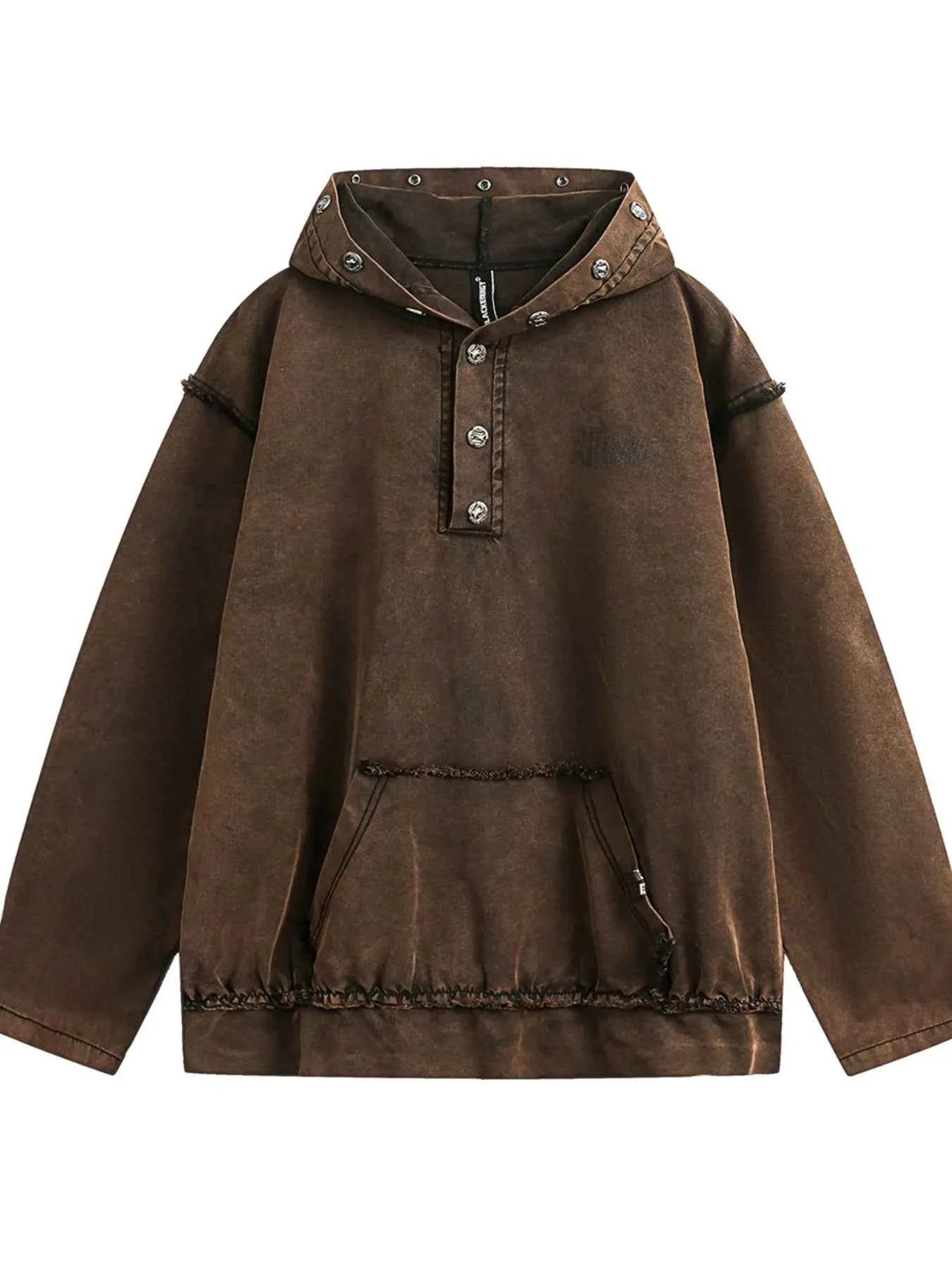 Men's Washed Frayed Hem Hoodie