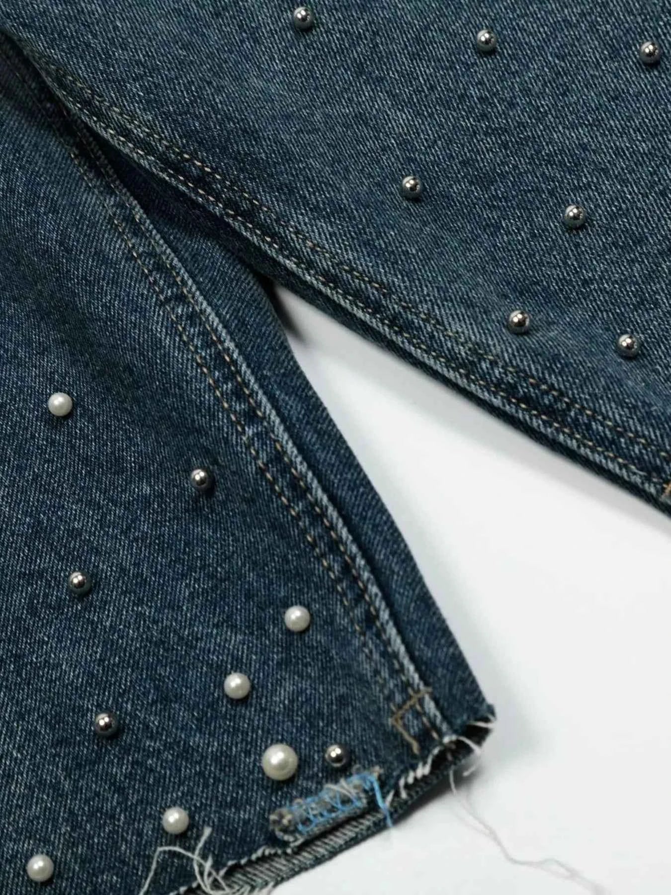 Men's Pearl Embellished Wide Leg Denim Shorts