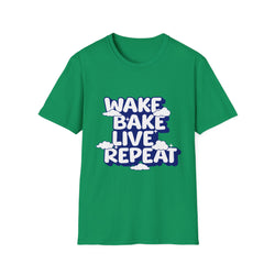Wake Bake Live Repeat - Unisex T-Shirt (Front) - Damned Threads