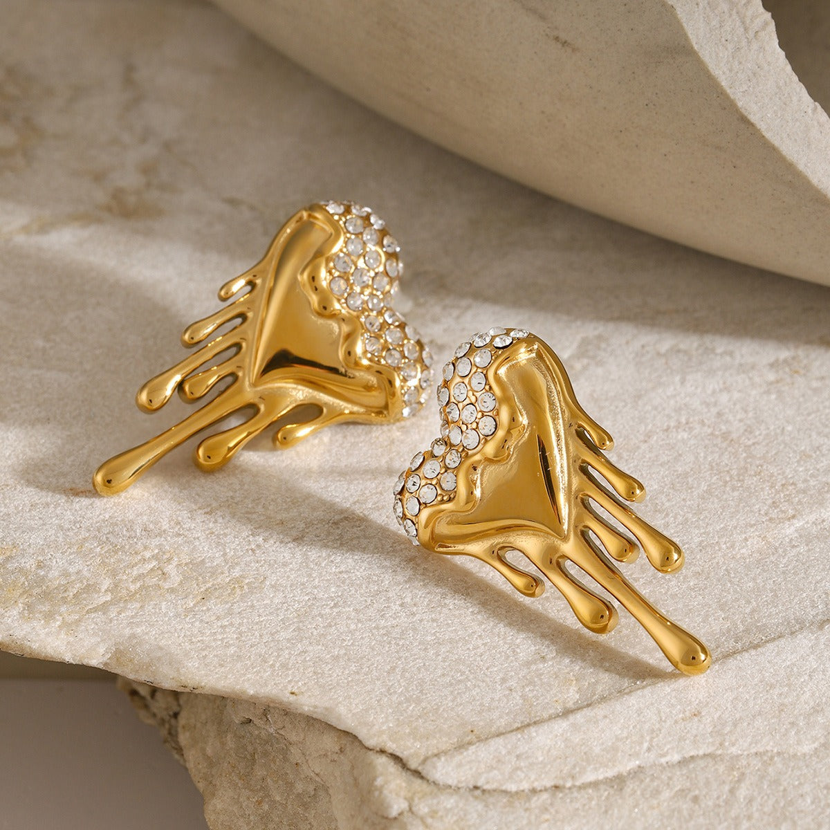 18K Gold / Silver Liquid Heart Diamond Earrings - Damned Threads