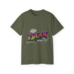 Ride-On - Unisex Cotton Tee (Front) - Damned Threads