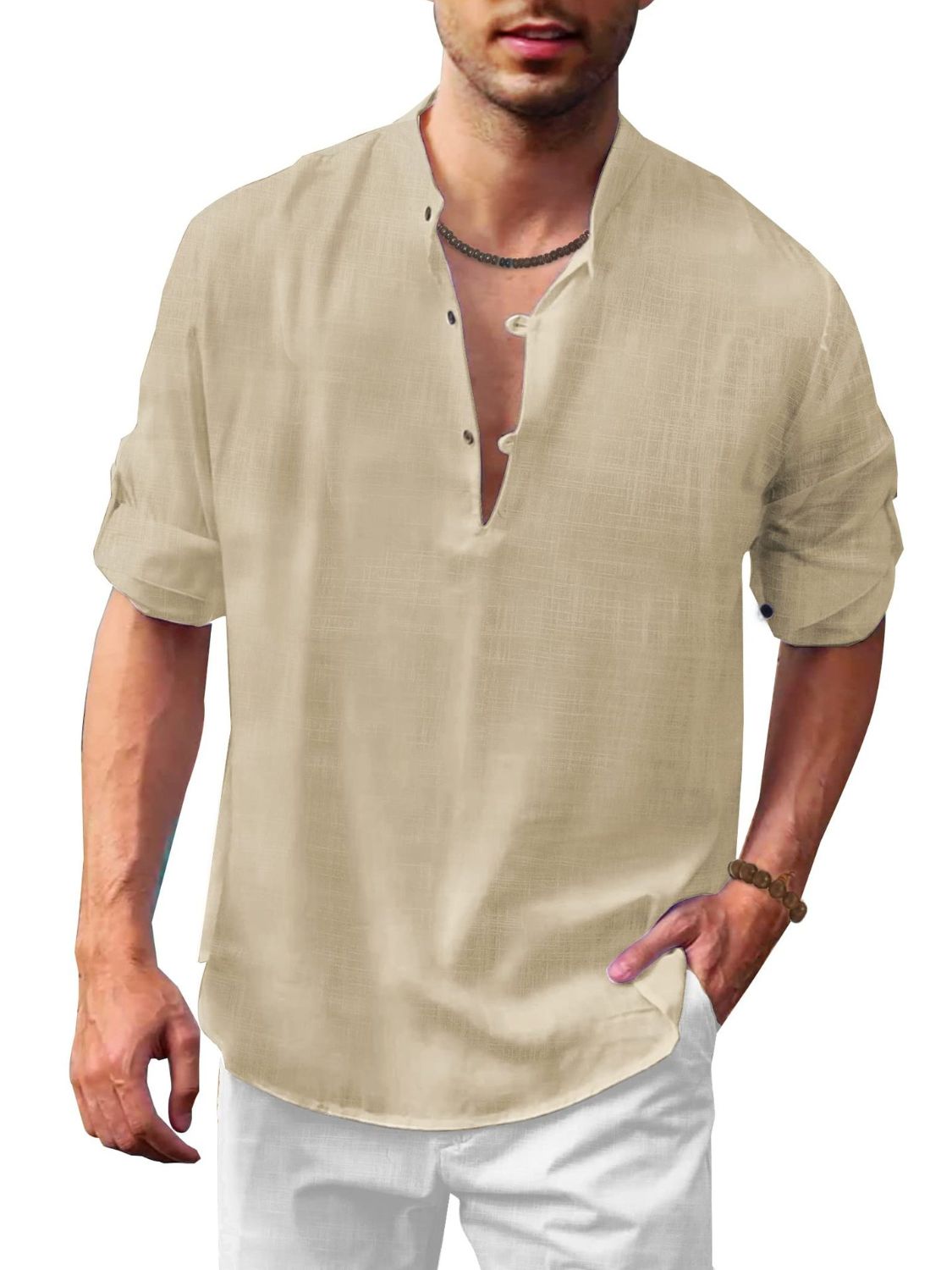 Men's Full Size Half Button Long Sleeve Shirt Plus Size - Damned Threads