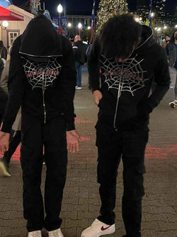 Men's Spider Web Rhinestones Zip-Up Hoodie - Damned Threads