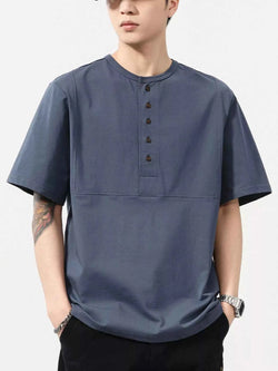 Men's Plus Size Button Detail Short Sleeve T-Shirt