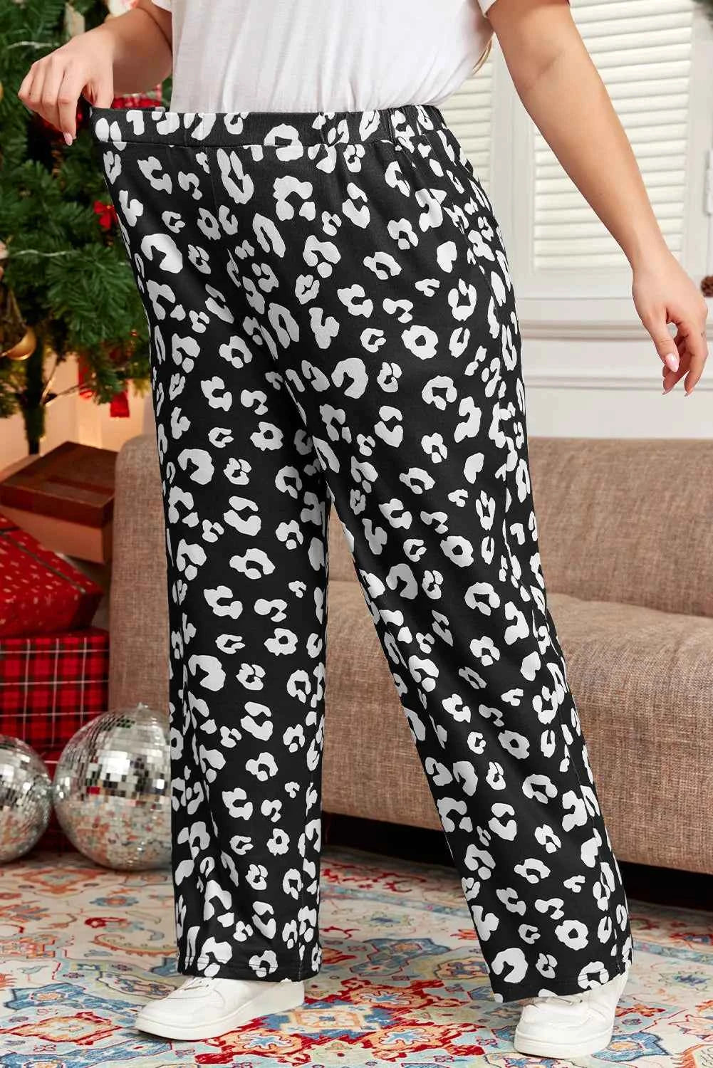 Plus Size Leopard Elastic Waist Pants - Damned Threads