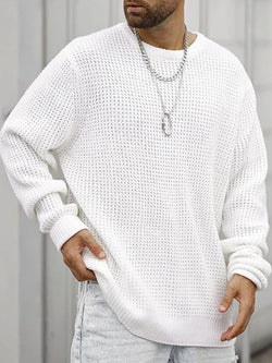Men's Full Size Round Neck Long Sleeve Sweater Plus Size - Damned Threads