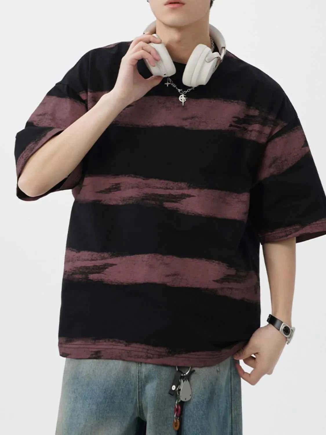 Men's Plus Size Basic style Round Neck Striped T-Shirt