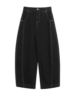 Men's High Waist Contrast Stitch Curved Jeans
