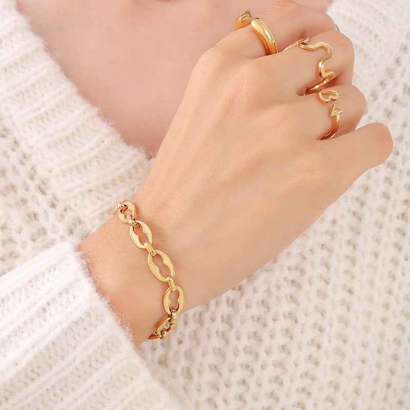 18K Gold Geometric Design Luxury Bracelet Necklace Set - Damned Threads