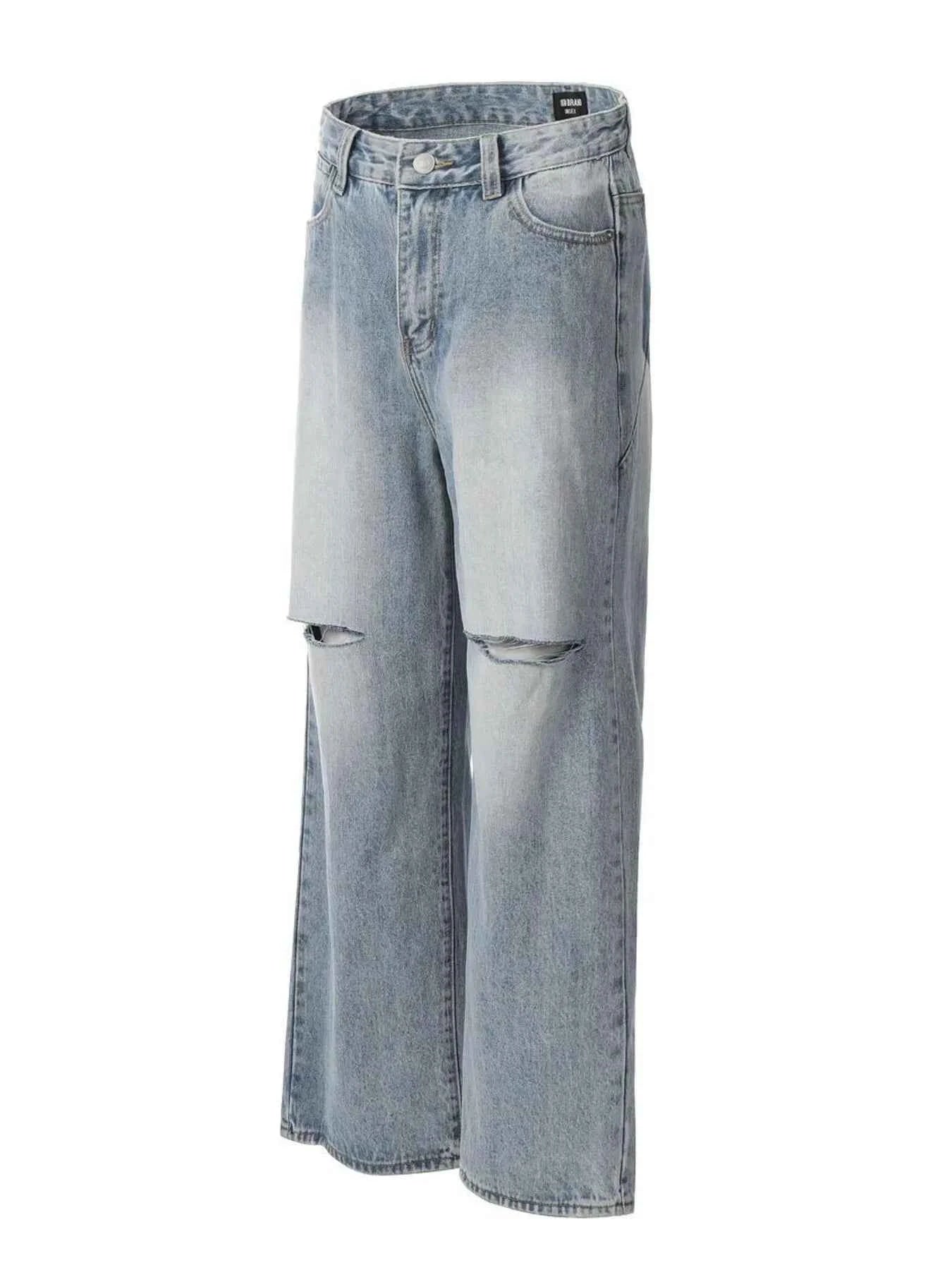 Men's Distressed Wide Leg Wash Jeans