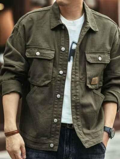 Men's Washed Collared Neck Cargo Jacket - Damned Threads