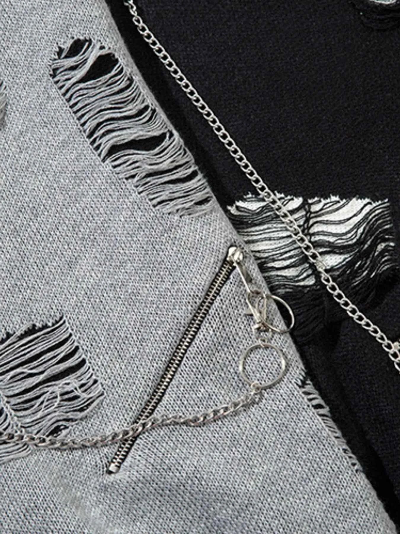 Men's Distressed Chain Detail Oversized Sweater