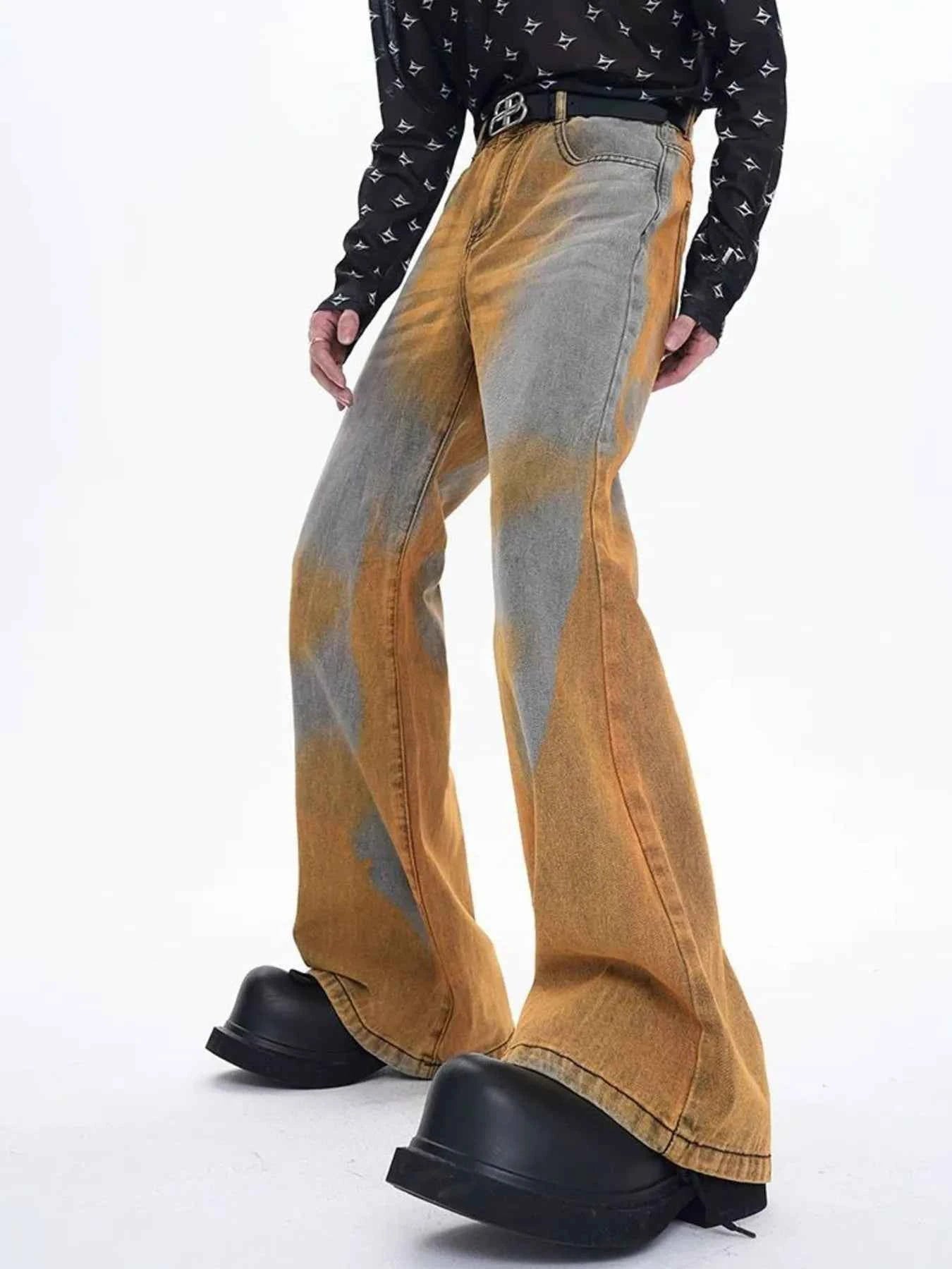 Men's Plus Size Contrast Wide Leg Flare Jeans