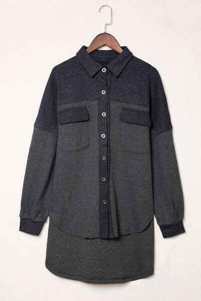 Waffle Knit Button Up Drop Shoulder Jacket - Damned Threads