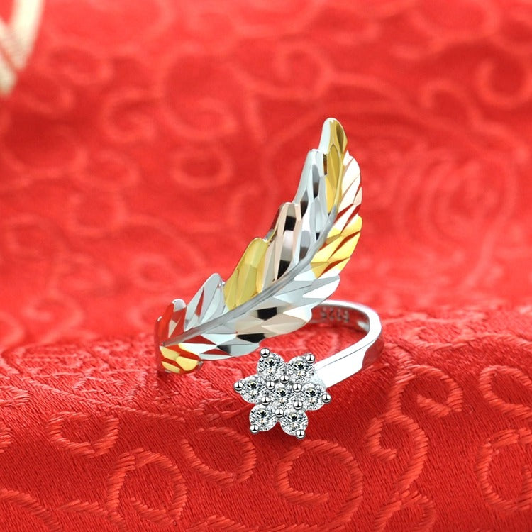 18K Gold Feather & Flower Luxury Ring - Damned Threads