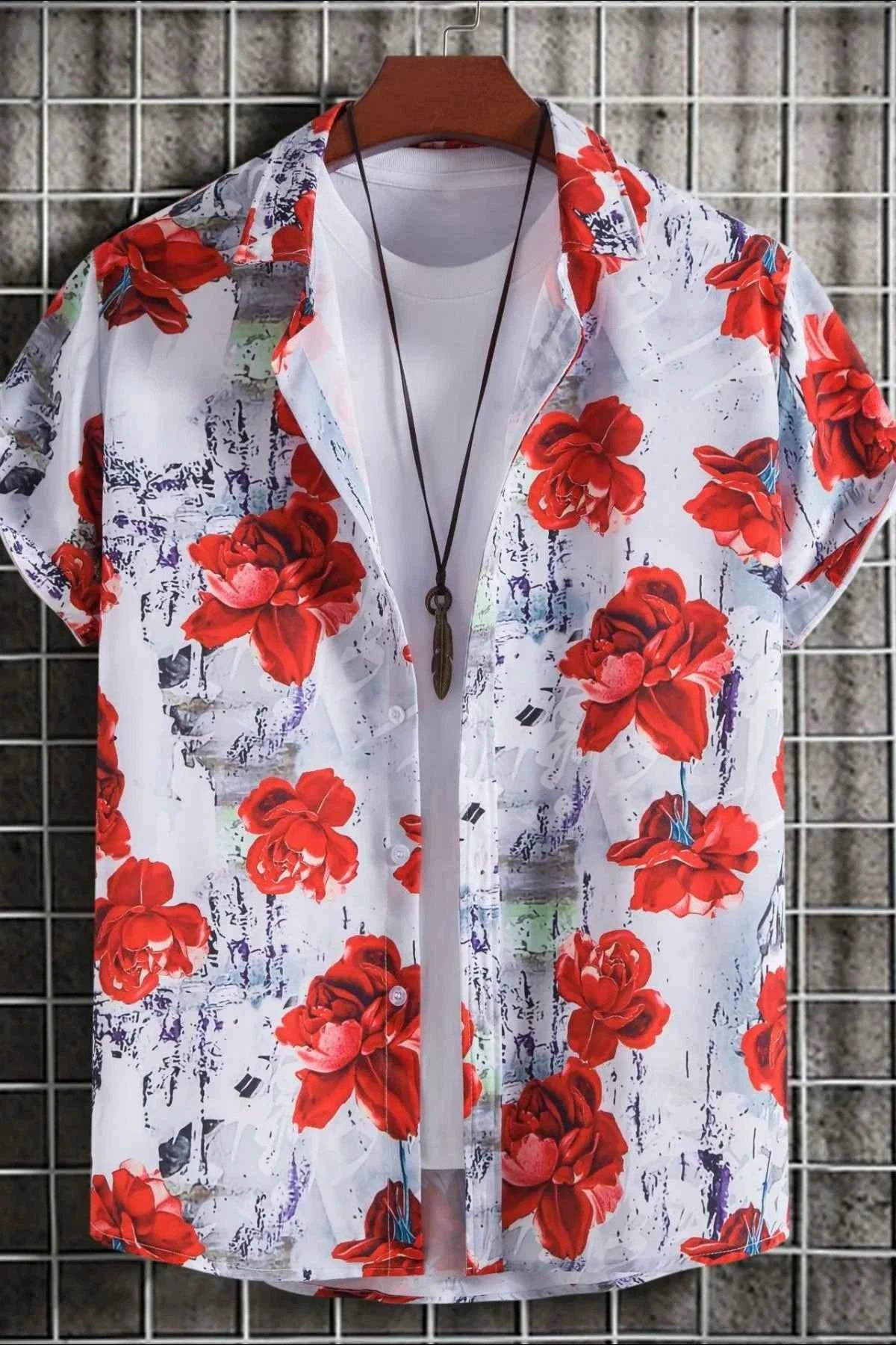 Men's Floral Print Short Sleeve Shirt
