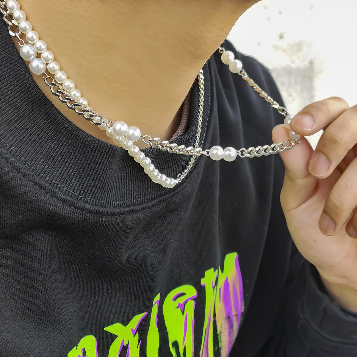 Double Layered Pearl Chain Necklace - Damned Threads