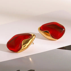18K Gold Geometric Inlaid Gem Earrings - Damned Threads