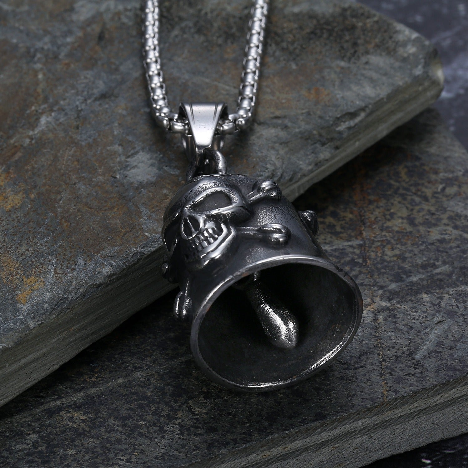 Bell + Skull Pendant Necklace - Damned Threads