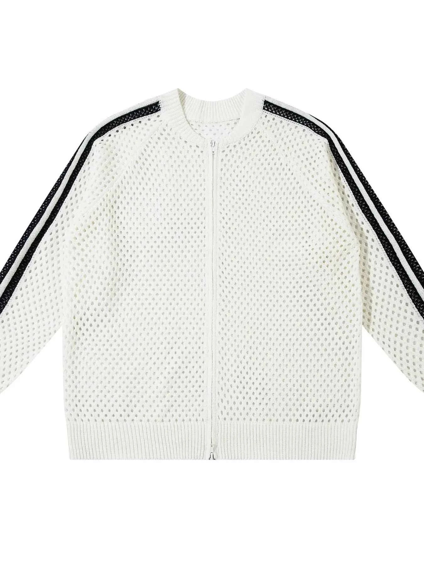 Men's Mesh Knit Zip-Up Cardigan with Stripe Detail