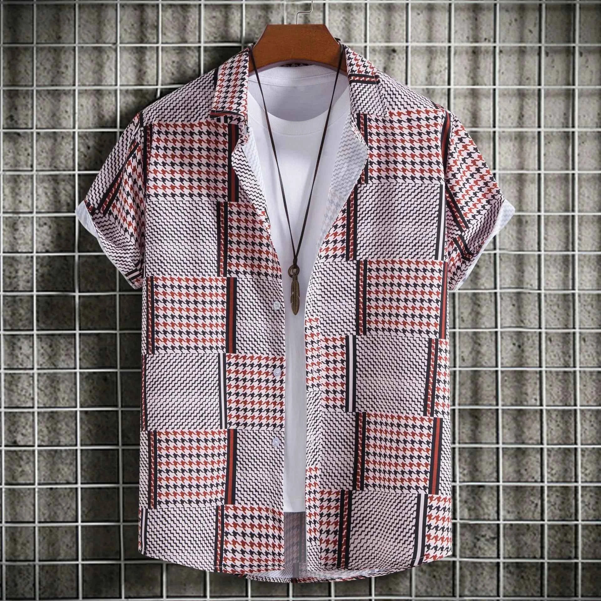 Men's Plus Size Patchwork Plaid Short Sleeve Casual Shirt