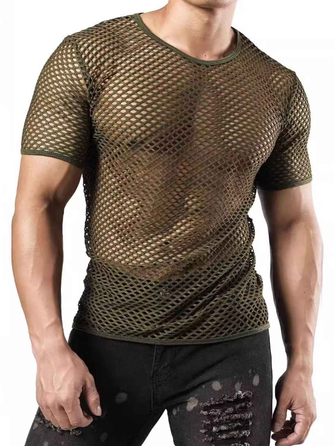 Men's Fishnet Round Neck Short Sleeve Top - Damned Threads