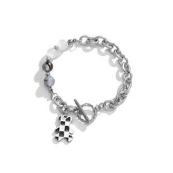 Black & White Chessboard Bear Bracelet - Damned Threads