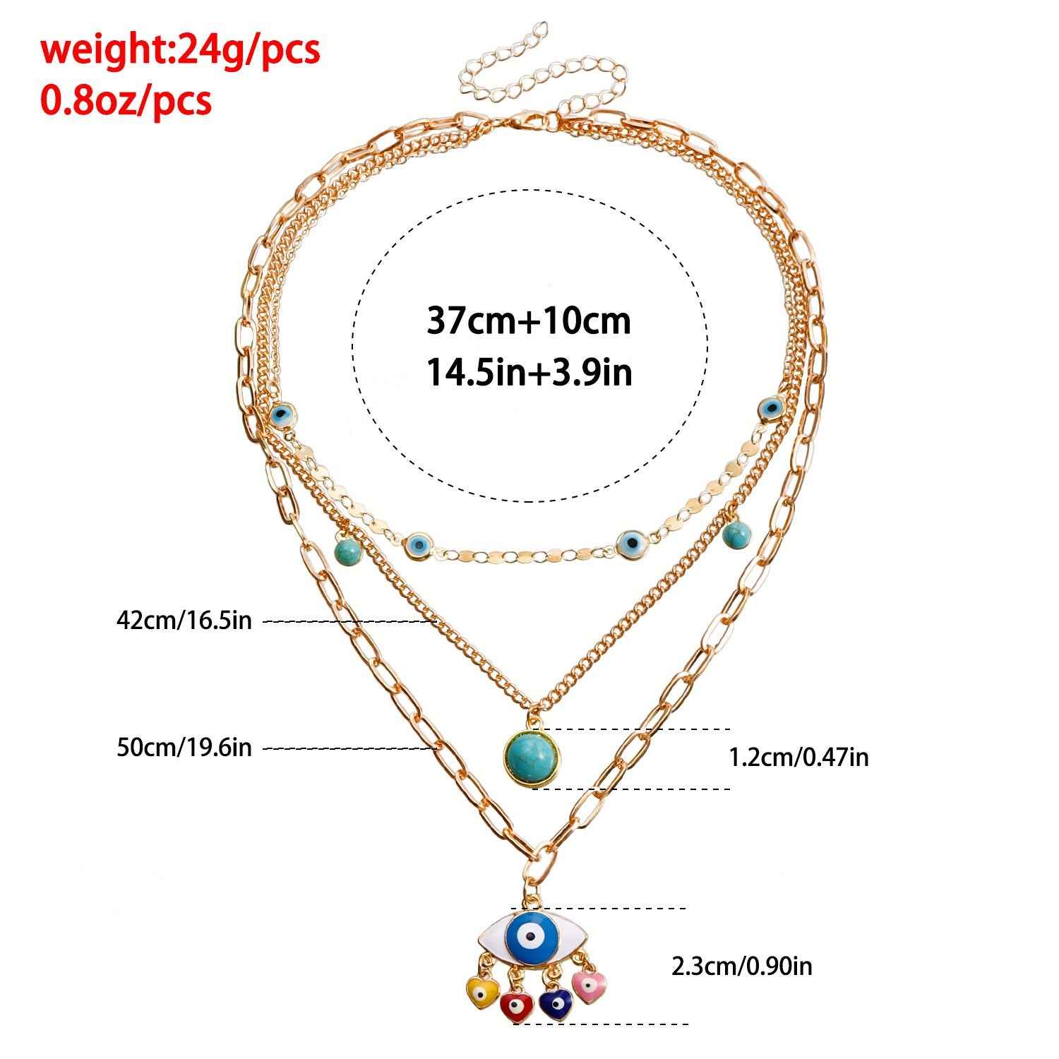 18K Gold Multi-Layer Chain With Devil's Eye AKA (Evil Eye) - Wards Off Evil - Damned Threads