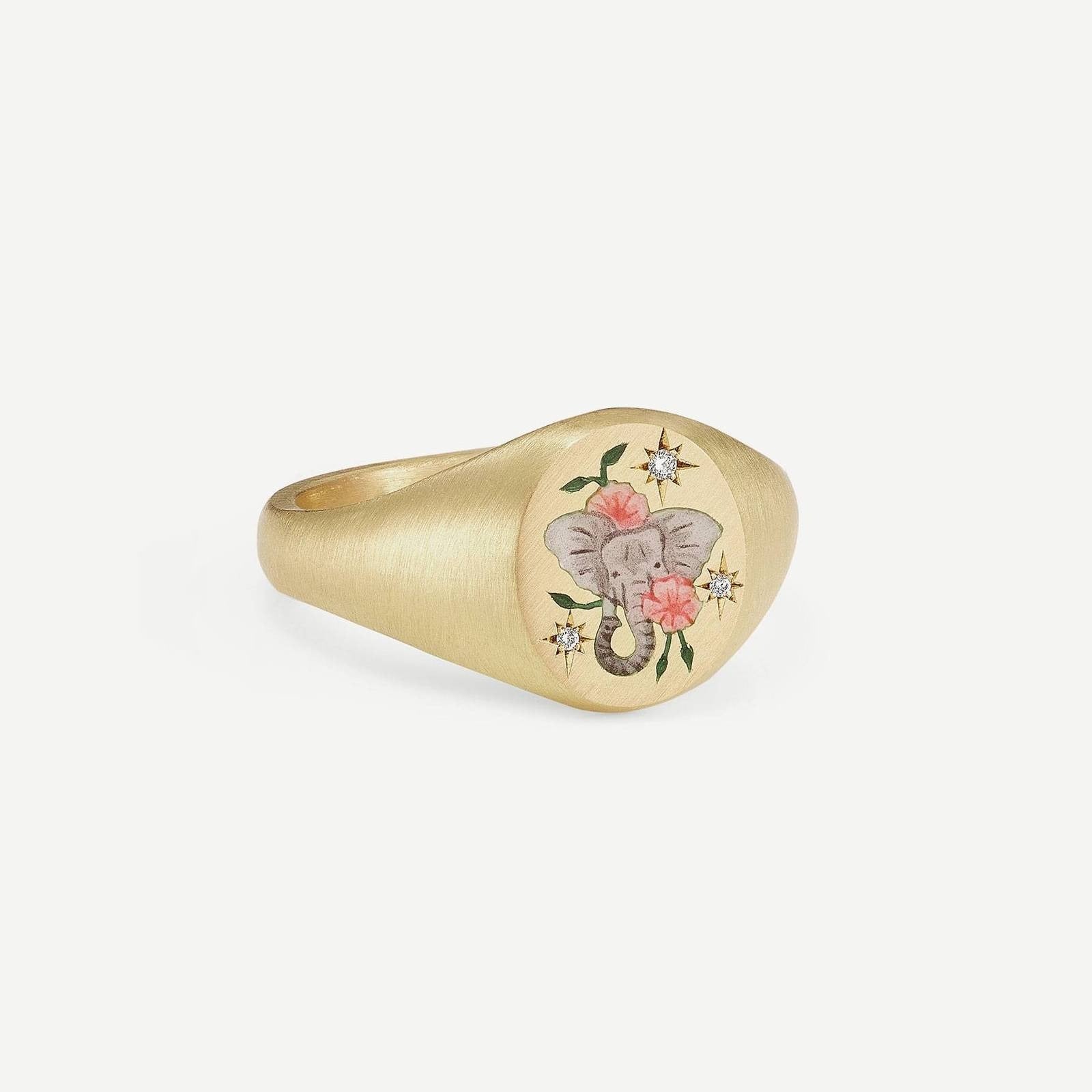 18K Gold Pattern & Inlaid Zirconia Ring - Damned Threads