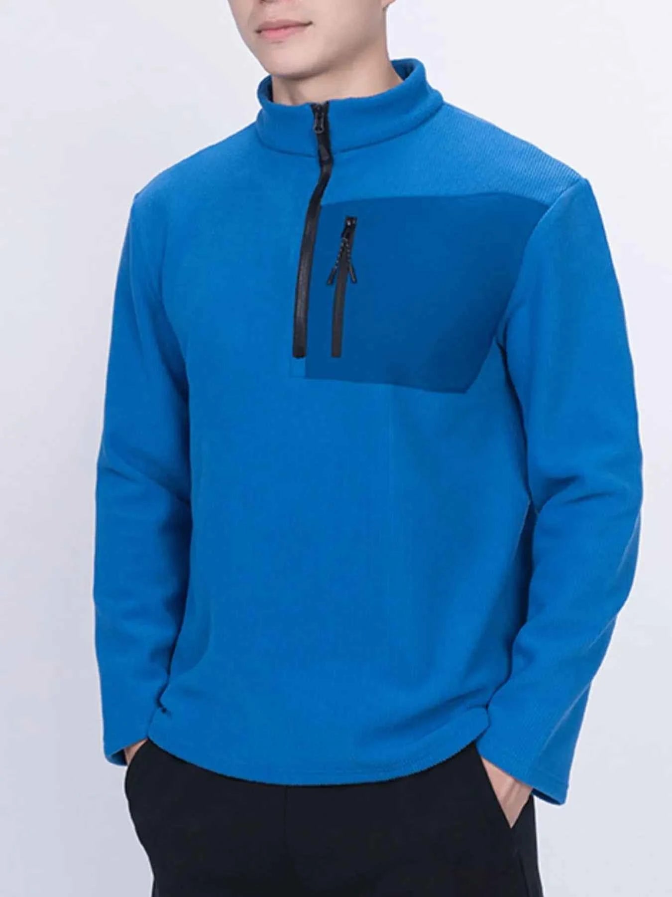 Men's Plus Size Half-Zip Fleece Sweatshirt with Chest Pocket