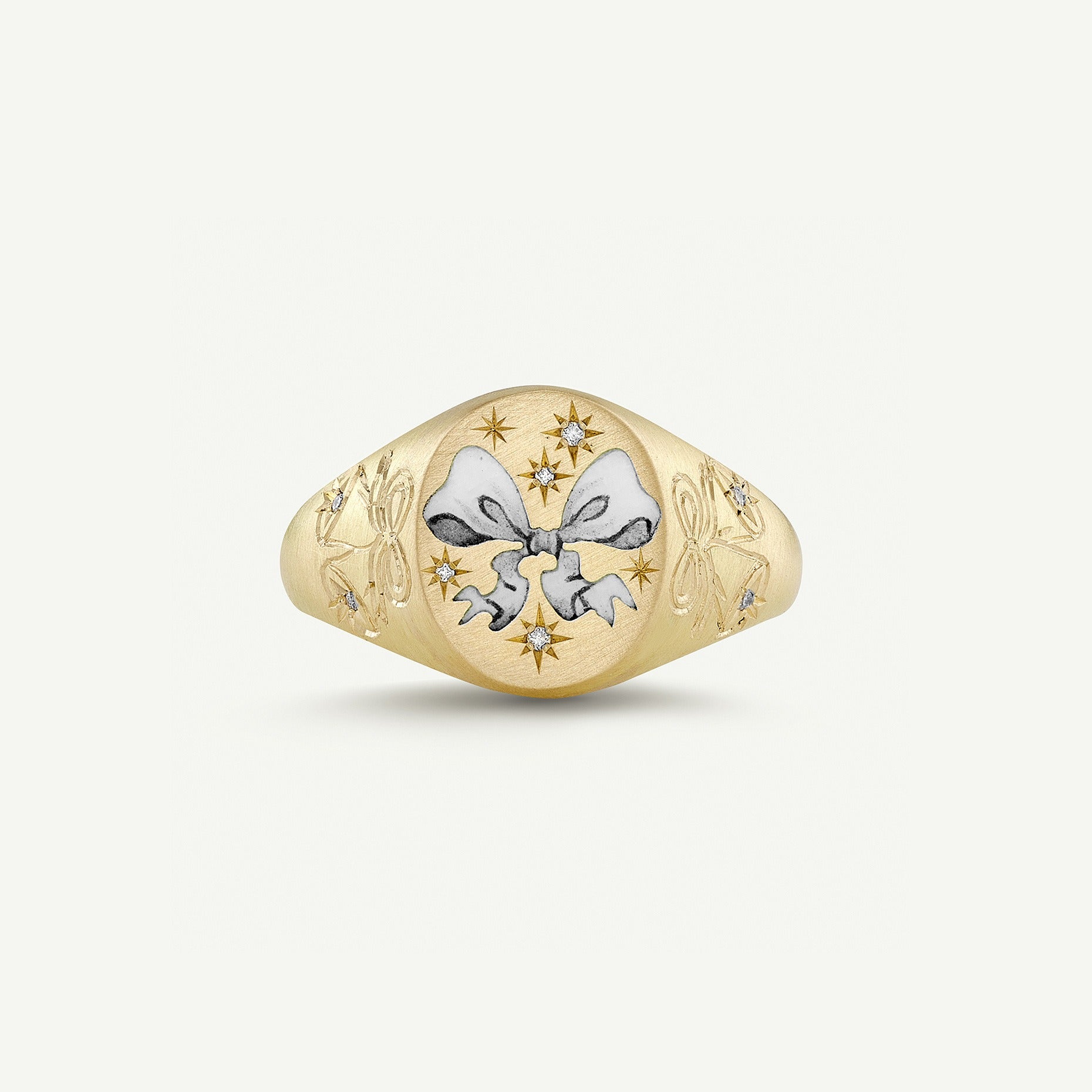 18K Gold Pattern & Inlaid Zirconia Ring - Damned Threads