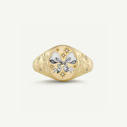 18K Gold Pattern & Inlaid Zirconia Ring - Damned Threads
