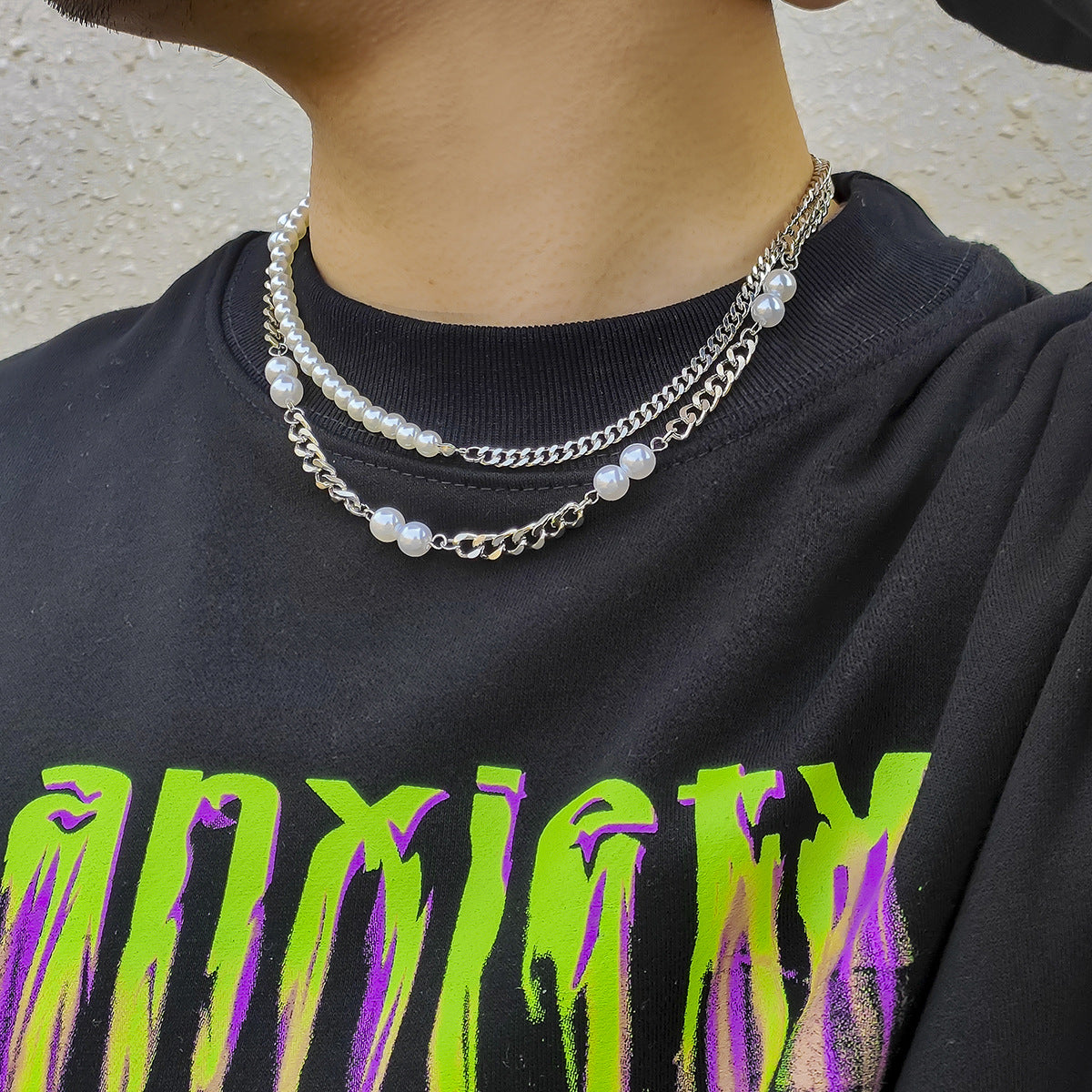 Double Layered Pearl Chain Necklace - Damned Threads